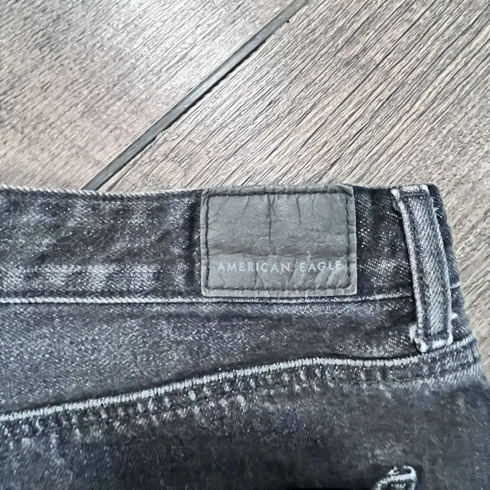 American Eagle Cutoff Shorts Womens Sz 4 Black Hi-Rise 30x2 Distressed Denim - Picture 10 of 10